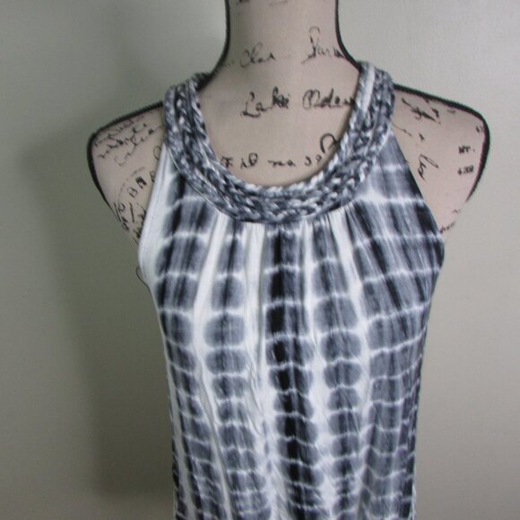 Antibes Blanc Sleeveless Blouse M Black White Tye Dye - Picture 3 of 11